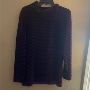 Talbots Women's Black and dark red Striped Turtleneck velvet Top